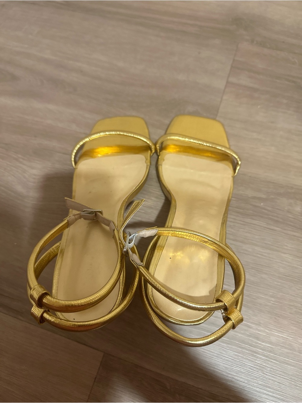 Metallic Gold Strappy Square-Toe Women's Sandals